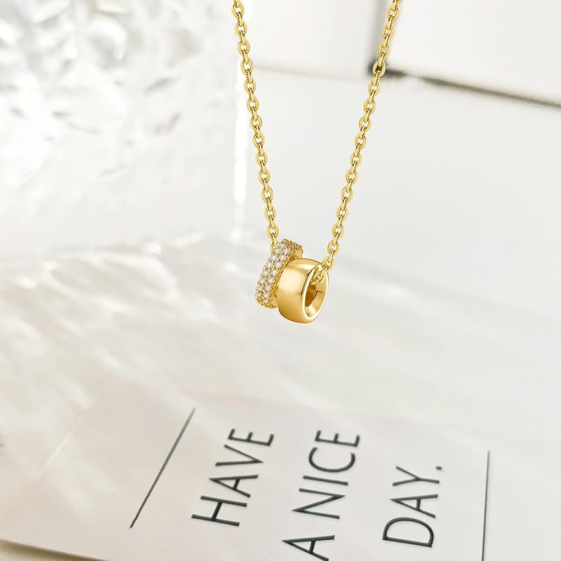 OGD Store Layered CZ Rondelle Pendant Necklaces for Women, 14K Gold Plated Trendy Mariner Chain Dainty Circle Rondelle Pendant Choker Necklace for Women Two-Toned Cubic Zirconia Gold Necklace - Image 4